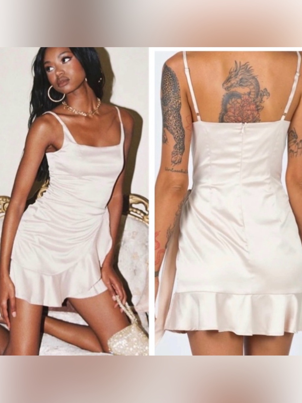 Princess Polly Elegant Cream Satin Slip Dress with Ruffle Hem